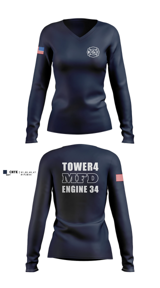 Womens Long Sleeve Vneck Shirt, Morristown Fire Department, Fire Department, Teamtime, Team time, sublimation, custom sports apparel, team uniforms, spirit wear, spiritwear, sports uniforms, custom shirts, team store, custom team store, fundraiser sports, apparel fundraiser