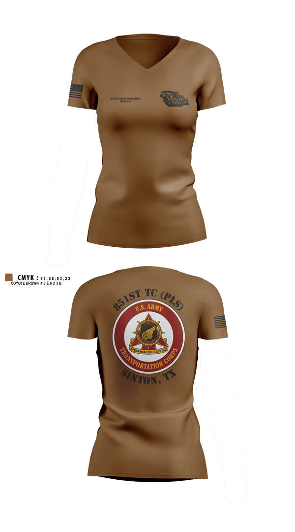 Womens Short Sleeve Vneck Shirt, 851st Transportation Company, Army, Teamtime, Team time, sublimation, custom sports apparel, team uniforms, spirit wear, spiritwear, sports uniforms, custom shirts, team store, custom team store, fundraiser sports, apparel fundraiser