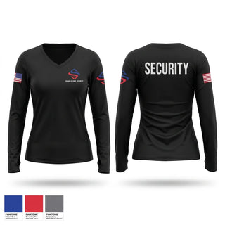 Womens Long Sleeve Vneck Shirt, Sahara Global Security, Police, Teamtime, Team time, sublimation, custom sports apparel, team uniforms, spirit wear, spiritwear, sports uniforms, custom shirts, team store, custom team store, fundraiser sports, apparel fundraiser