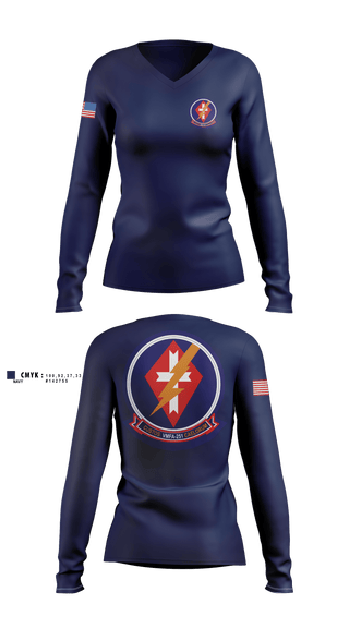 Womens Long Sleeve Vneck Shirt, VMFA-251 Spouses, Marines, Teamtime, Team time, sublimation, custom sports apparel, team uniforms, spirit wear, spiritwear, sports uniforms, custom shirts, team store, custom team store, fundraiser sports, apparel fundraiser