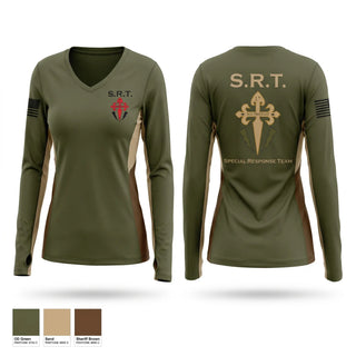 Womens Long Sleeve Vneck Shirt, St. James Parish Sheriff's Office SRT, Police, Teamtime, Team time, sublimation, custom sports apparel, team uniforms, spirit wear, spiritwear, sports uniforms, custom shirts, team store, custom team store, fundraiser sports, apparel fundraiser