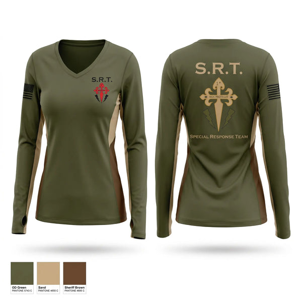 Womens Long Sleeve Vneck Shirt, St. James Parish Sheriff's Office SRT, Police, Teamtime, Team time, sublimation, custom sports apparel, team uniforms, spirit wear, spiritwear, sports uniforms, custom shirts, team store, custom team store, fundraiser sports, apparel fundraiser