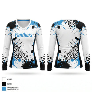 Womens Long Sleeve Vneck Shirt, Panthers, Track & Field, Teamtime, Team time, sublimation, custom sports apparel, team uniforms, spirit wear, spiritwear, sports uniforms, custom shirts, team store, custom team store, fundraiser sports, apparel fundraiser