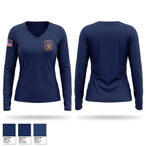 Womens Long Sleeve Vneck Shirt, Hampton Police, Police, Teamtime, Team time, sublimation, custom sports apparel, team uniforms, spirit wear, spiritwear, sports uniforms, custom shirts, team store, custom team store, fundraiser sports, apparel fundraiser