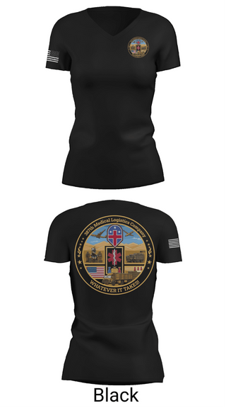 Womens Short Sleeve Vneck Shirt, 387th Medical Logistics Company, Army, Teamtime, Team time, sublimation, custom sports apparel, team uniforms, spirit wear, spiritwear, sports uniforms, custom shirts, team store, custom team store, fundraiser sports, apparel fundraiser