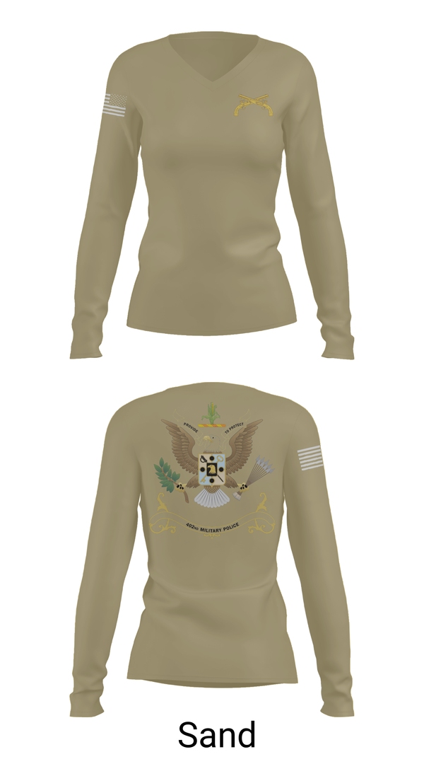 Womens Long Sleeve Vneck Shirt, 402nd Military Police Battalion, , Teamtime, Team time, sublimation, custom sports apparel, team uniforms, spirit wear, spiritwear, sports uniforms, custom shirts, team store, custom team store, fundraiser sports, apparel fundraiser