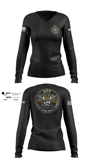 Womens Long Sleeve Vneck Shirt, ATF, Police, Teamtime, Team time, sublimation, custom sports apparel, team uniforms, spirit wear, spiritwear, sports uniforms, custom shirts, team store, custom team store, fundraiser sports, apparel fundraiser