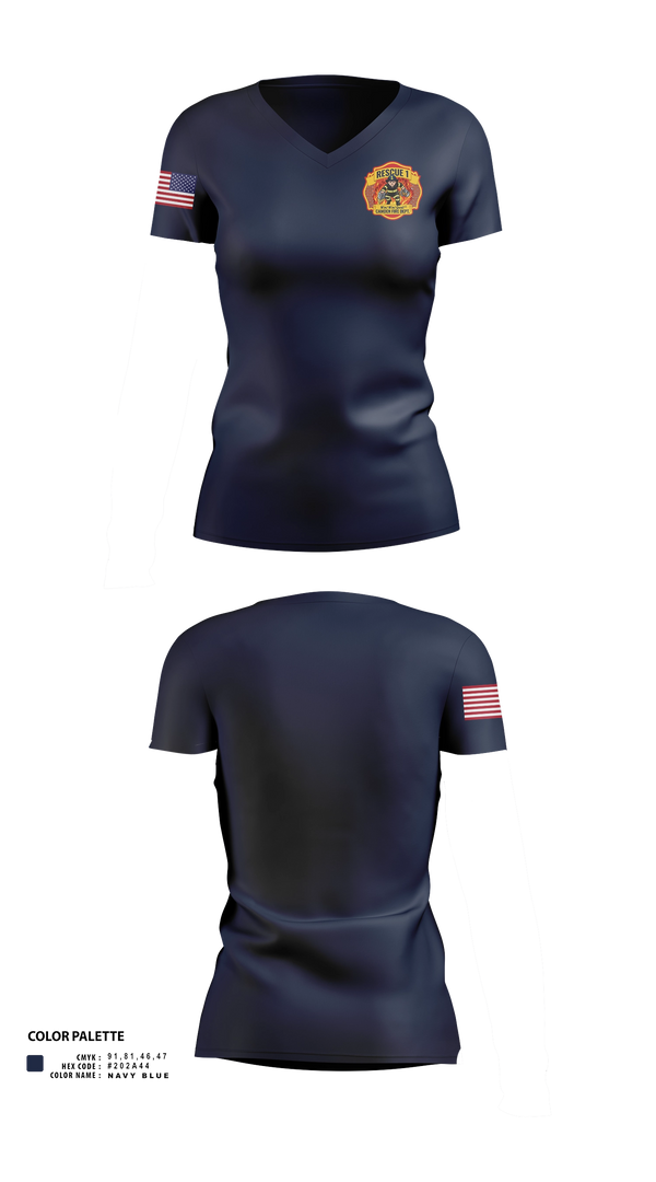 Womens Short Sleeve Vneck Shirt, Camden city fire department, rescue 1, Fire Department, Teamtime, Team time, sublimation, custom sports apparel, team uniforms, spirit wear, spiritwear, sports uniforms, custom shirts, team store, custom team store, fundraiser sports, apparel fundraiser