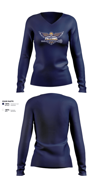 Saddle Brook Falcons Lacrosse 64067977 Women's Long Sleeve V-neck Shirt - 2