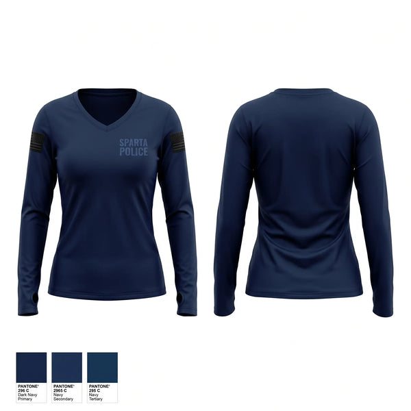Womens Long Sleeve Vneck Shirt, SPARTA POLICE, Police, Teamtime, Team time, sublimation, custom sports apparel, team uniforms, spirit wear, spiritwear, sports uniforms, custom shirts, team store, custom team store, fundraiser sports, apparel fundraiser