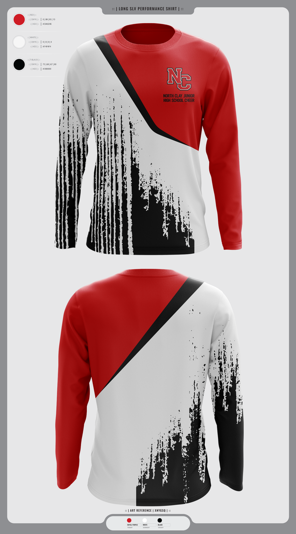Long Sleeve Performance Shirt, North Clay Junior High School Cheer, Cheer, Teamtime, Team time, sublimation, custom sports apparel, team uniforms, spirit wear, spiritwear, sports uniforms, custom shirts, team store, custom team store, fundraiser sports, apparel fundraiser