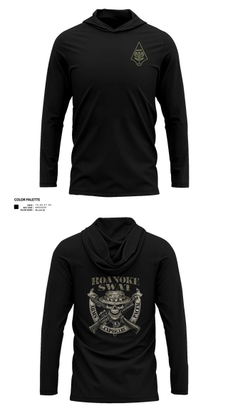 Long Sleeve Performance Shirt with hood, Roanoke SWAT, Police, Teamtime, Team time, sublimation, custom sports apparel, team uniforms, spirit wear, spiritwear, sports uniforms, custom shirts, team store, custom team store, fundraiser sports, apparel fundraiser