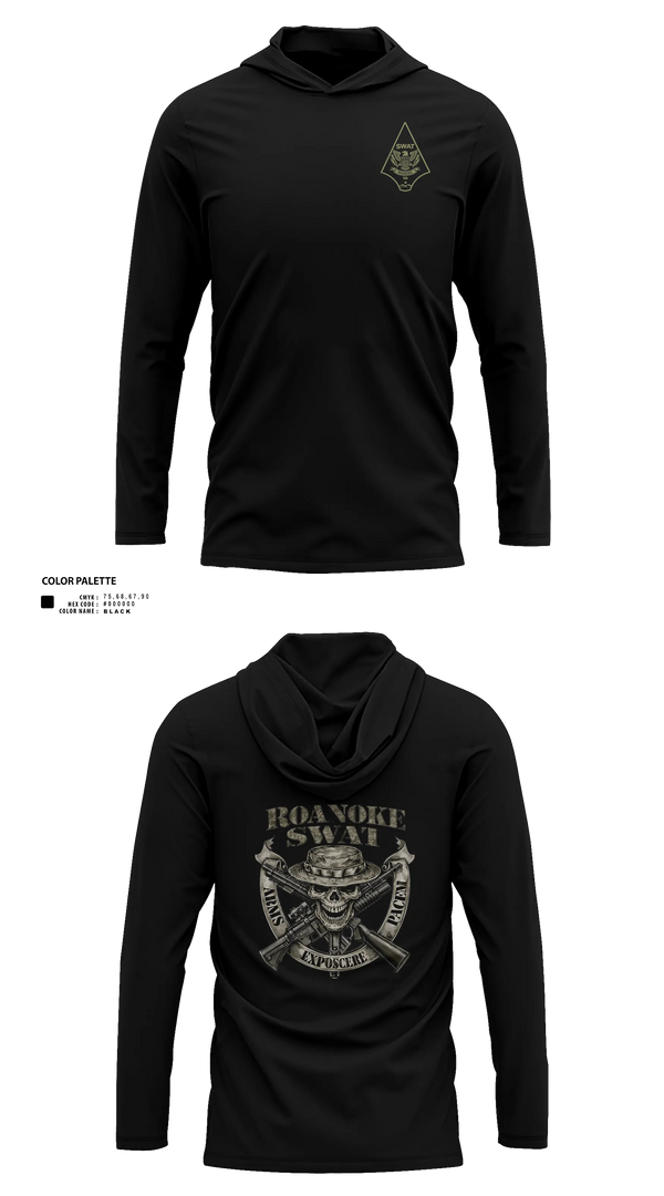 Long Sleeve Performance Shirt with hood, Roanoke SWAT, Police, Teamtime, Team time, sublimation, custom sports apparel, team uniforms, spirit wear, spiritwear, sports uniforms, custom shirts, team store, custom team store, fundraiser sports, apparel fundraiser