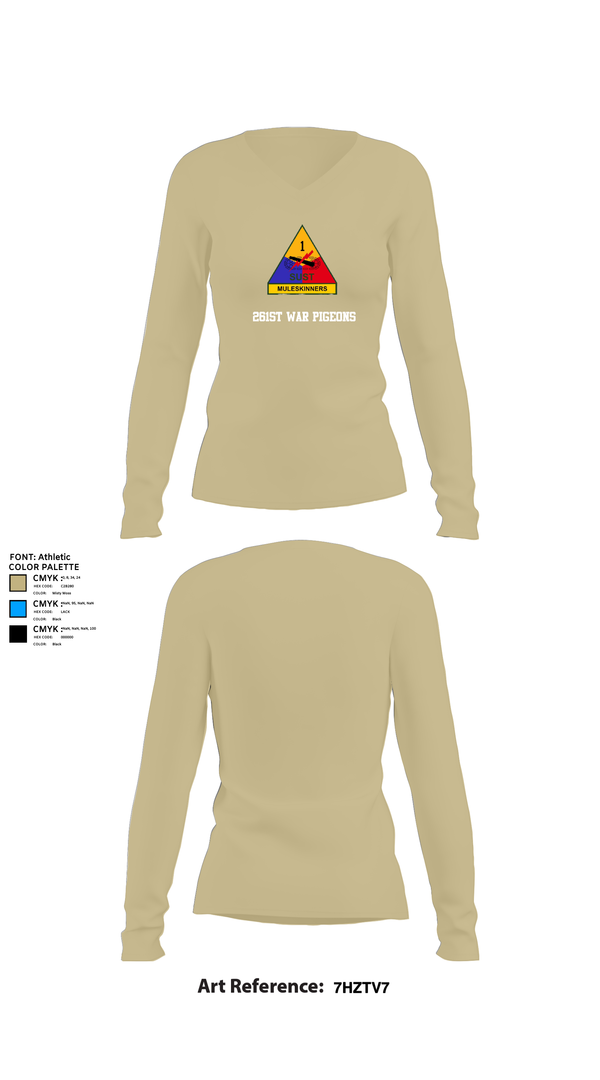 Womens Long Sleeve Vneck Shirt, 261st War Pigeons, Army, Teamtime, Team time, sublimation, custom sports apparel, team uniforms, spirit wear, spiritwear, sports uniforms, custom shirts, team store, custom team store, fundraiser sports, apparel fundraiser