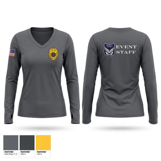 Womens Long Sleeve Vneck Shirt, EVent staff, Police, Teamtime, Team time, sublimation, custom sports apparel, team uniforms, spirit wear, spiritwear, sports uniforms, custom shirts, team store, custom team store, fundraiser sports, apparel fundraiser