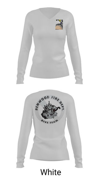Womens Long Sleeve Vneck Shirt, Benwood Fire Dept Dive, Fire Department, Teamtime, Team time, sublimation, custom sports apparel, team uniforms, spirit wear, spiritwear, sports uniforms, custom shirts, team store, custom team store, fundraiser sports, apparel fundraiser