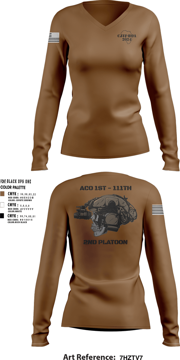 Women's Long Sleeve Vneck Shirt, Aco 1-111, National Guard, Teamtime, Team time, sublimation, custom sports apparel, team uniforms, spirit wear, spiritwear, sports uniforms, custom shirts, team store, custom team store, fundraiser sports, apparel fundraiser