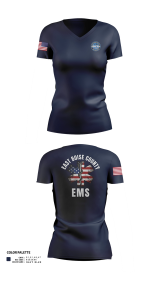 Womens Short Sleeve Vneck Shirt, East Boise county EMS, EMS/EMT, Teamtime, Team time, sublimation, custom sports apparel, team uniforms, spirit wear, spiritwear, sports uniforms, custom shirts, team store, custom team store, fundraiser sports, apparel fundraiser