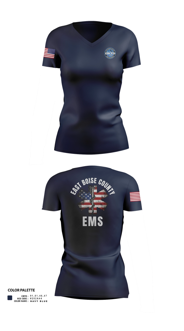 Womens Short Sleeve Vneck Shirt, East Boise county EMS, EMS/EMT, Teamtime, Team time, sublimation, custom sports apparel, team uniforms, spirit wear, spiritwear, sports uniforms, custom shirts, team store, custom team store, fundraiser sports, apparel fundraiser