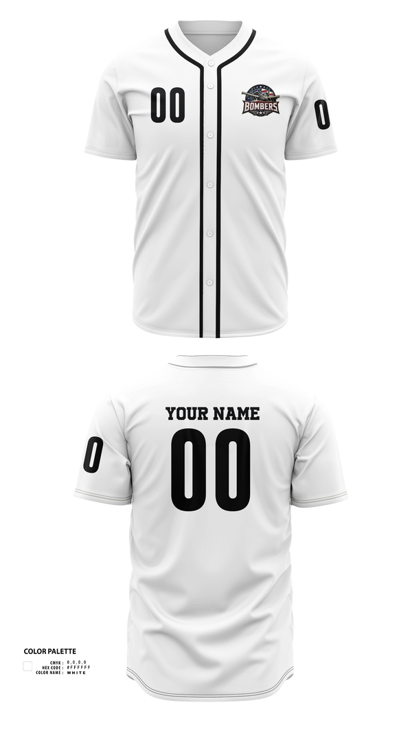 Full Button Baseball Jersey, Bombers, Baseball, Teamtime, Team time, sublimation, custom sports apparel, team uniforms, spirit wear, spiritwear, sports uniforms, custom shirts, team store, custom team store, fundraiser sports, apparel fundraiser