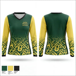 Womens Long Sleeve Vneck Shirt, Jupiter Warriors Lacrosse, Women's Lacrosse, Teamtime, Team time, sublimation, custom sports apparel, team uniforms, spirit wear, spiritwear, sports uniforms, custom shirts, team store, custom team store, fundraiser sports, apparel fundraiser