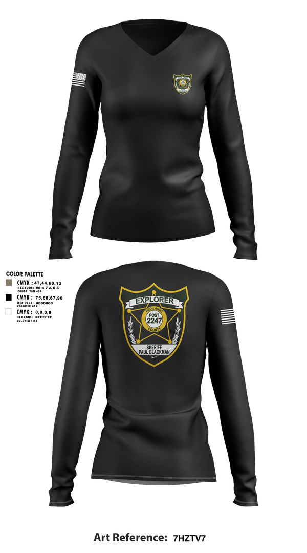 Womens Long Sleeve Vneck Shirt, Explorer Post 2247, , Teamtime, Team time, sublimation, custom sports apparel, team uniforms, spirit wear, spiritwear, sports uniforms, custom shirts, team store, custom team store, fundraiser sports, apparel fundraiser