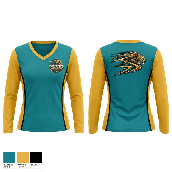 Womens Long Sleeve Vneck Shirt, Inland Immortals STRIDE, Track & Field, Teamtime, Team time, sublimation, custom sports apparel, team uniforms, spirit wear, spiritwear, sports uniforms, custom shirts, team store, custom team store, fundraiser sports, apparel fundraiser