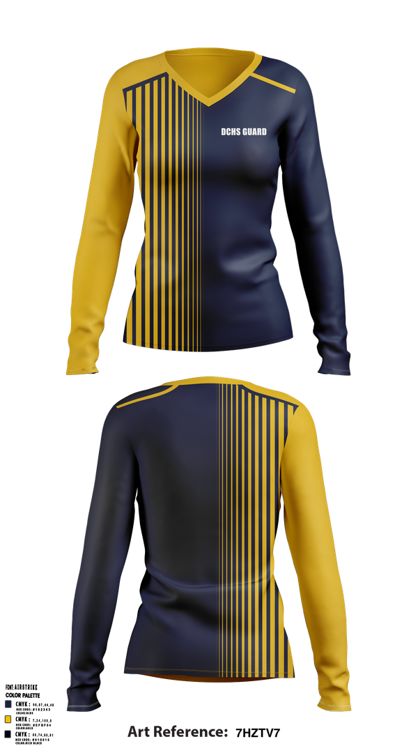Womens Long Sleeve Vneck Shirt, DCHS guard, Spirit Store, Teamtime, Team time, sublimation, custom sports apparel, team uniforms, spirit wear, spiritwear, sports uniforms, custom shirts, team store, custom team store, fundraiser sports, apparel fundraiser