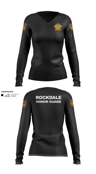 Womens Long Sleeve Vneck Shirt, Rockdale County SO Honor Guard, Police, Teamtime, Team time, sublimation, custom sports apparel, team uniforms, spirit wear, spiritwear, sports uniforms, custom shirts, team store, custom team store, fundraiser sports, apparel fundraiser