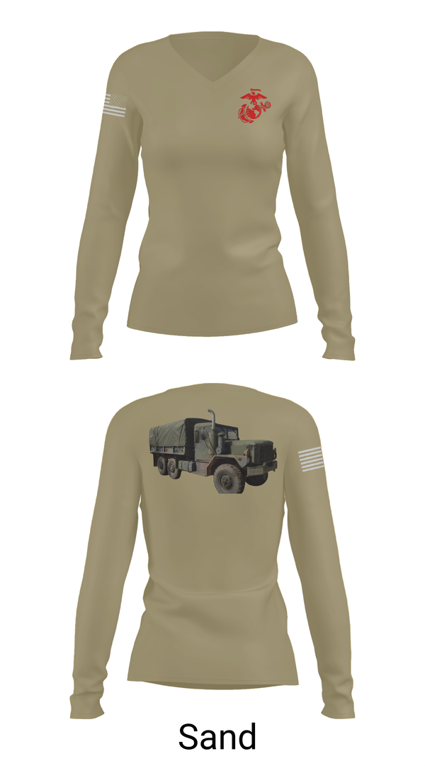 Womens Long Sleeve Vneck Shirt, H&S Battalion HQ CO Station Motor T, , Teamtime, Team time, sublimation, custom sports apparel, team uniforms, spirit wear, spiritwear, sports uniforms, custom shirts, team store, custom team store, fundraiser sports, apparel fundraiser