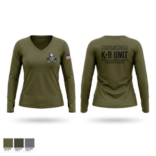 Womens Long Sleeve Vneck Shirt, K9 Unit, Police, Teamtime, Team time, sublimation, custom sports apparel, team uniforms, spirit wear, spiritwear, sports uniforms, custom shirts, team store, custom team store, fundraiser sports, apparel fundraiser