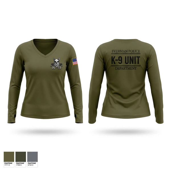 Womens Long Sleeve Vneck Shirt, K9 Unit, Police, Teamtime, Team time, sublimation, custom sports apparel, team uniforms, spirit wear, spiritwear, sports uniforms, custom shirts, team store, custom team store, fundraiser sports, apparel fundraiser