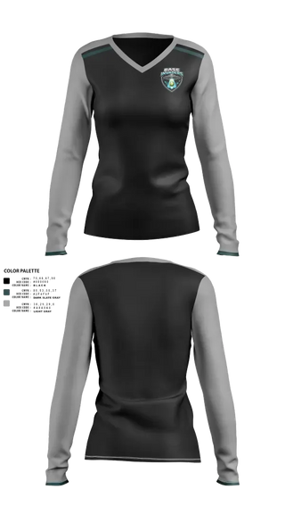 Womens Long Sleeve Vneck Shirt, Base Invaders, Softball, Teamtime, Team time, sublimation, custom sports apparel, team uniforms, spirit wear, spiritwear, sports uniforms, custom shirts, team store, custom team store, fundraiser sports, apparel fundraiser