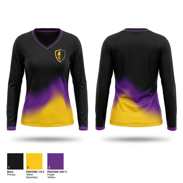 Womens Long Sleeve Vneck Shirt, Golden Knights, Baseball, Teamtime, Team time, sublimation, custom sports apparel, team uniforms, spirit wear, spiritwear, sports uniforms, custom shirts, team store, custom team store, fundraiser sports, apparel fundraiser