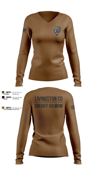 Womens Long Sleeve Vneck Shirt, Livingston Co Sheriff K9, Police, Teamtime, Team time, sublimation, custom sports apparel, team uniforms, spirit wear, spiritwear, sports uniforms, custom shirts, team store, custom team store, fundraiser sports, apparel fundraiser