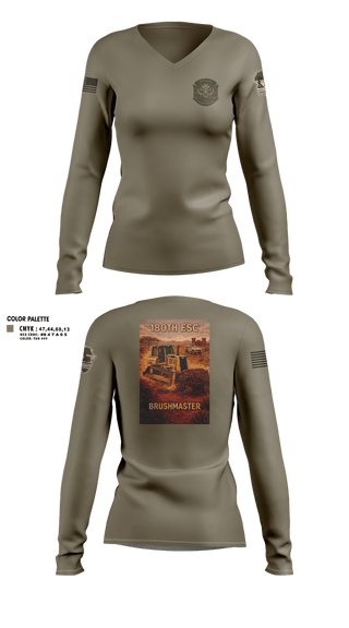 Womens Long Sleeve Vneck Shirt, 180th ESC Kismayo, Army, Teamtime, Team time, sublimation, custom sports apparel, team uniforms, spirit wear, spiritwear, sports uniforms, custom shirts, team store, custom team store, fundraiser sports, apparel fundraiser