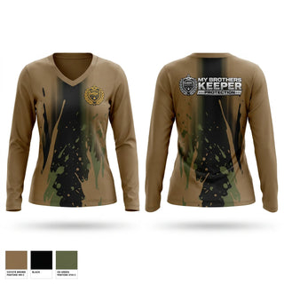 Womens Long Sleeve Vneck Shirt, MBK PROTECTION, , Teamtime, Team time, sublimation, custom sports apparel, team uniforms, spirit wear, spiritwear, sports uniforms, custom shirts, team store, custom team store, fundraiser sports, apparel fundraiser