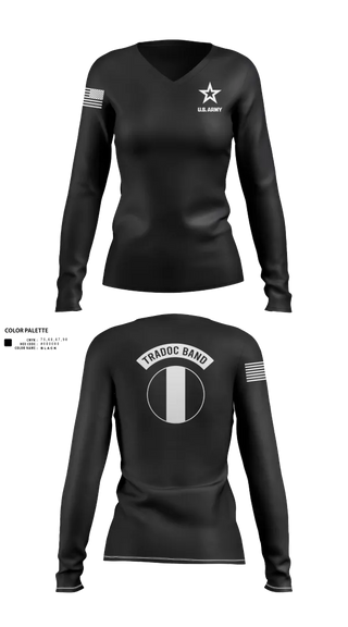 Womens Long Sleeve Vneck Shirt, TRADOC Band, , Teamtime, Team time, sublimation, custom sports apparel, team uniforms, spirit wear, spiritwear, sports uniforms, custom shirts, team store, custom team store, fundraiser sports, apparel fundraiser