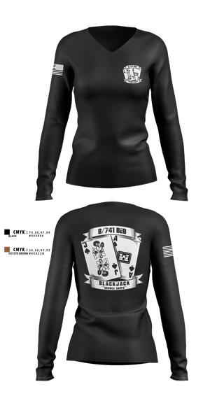 Womens Long Sleeve Vneck Shirt, B/741BEB, Army, Teamtime, Team time, sublimation, custom sports apparel, team uniforms, spirit wear, spiritwear, sports uniforms, custom shirts, team store, custom team store, fundraiser sports, apparel fundraiser