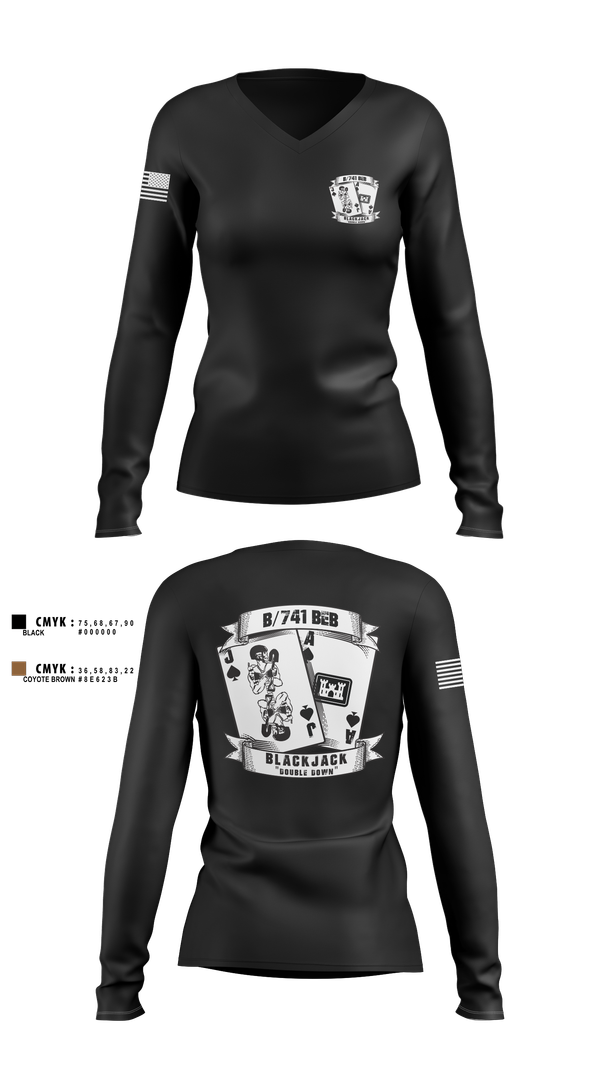 Womens Long Sleeve Vneck Shirt, B/741BEB, Army, Teamtime, Team time, sublimation, custom sports apparel, team uniforms, spirit wear, spiritwear, sports uniforms, custom shirts, team store, custom team store, fundraiser sports, apparel fundraiser