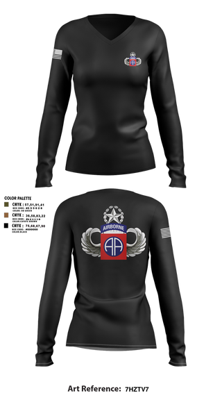 Womens Long Sleeve Vneck Shirt, HHC 82nd ABN Division, , Teamtime, Team time, sublimation, custom sports apparel, team uniforms, spirit wear, spiritwear, sports uniforms, custom shirts, team store, custom team store, fundraiser sports, apparel fundraiser