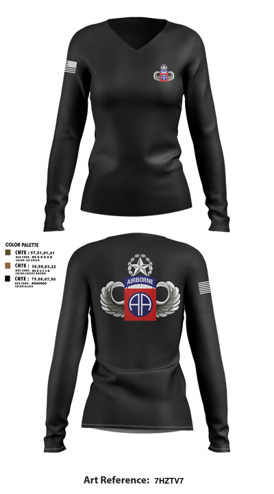 HHC 82nd ABN Division 95821986 Women's Long Sleeve V-neck Shirt - 3