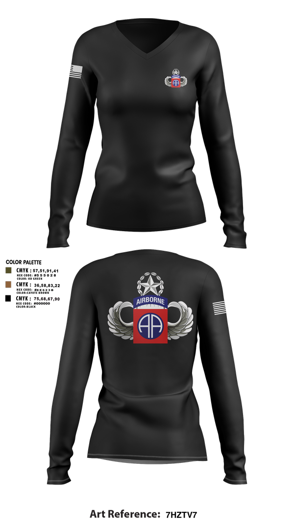 Womens Long Sleeve Vneck Shirt, HHC 82nd ABN Division, , Teamtime, Team time, sublimation, custom sports apparel, team uniforms, spirit wear, spiritwear, sports uniforms, custom shirts, team store, custom team store, fundraiser sports, apparel fundraiser