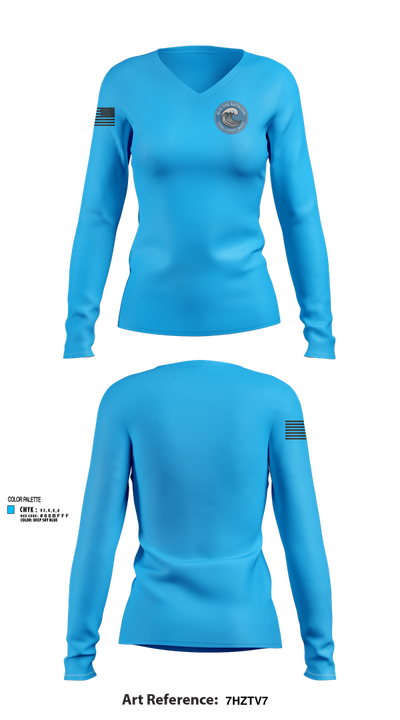 Blue Tide Battalion 71276449 Women's Long Sleeve V-neck Shirt - 102