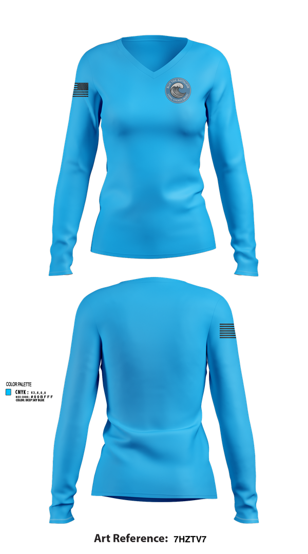 Womens Long Sleeve Vneck Shirt, Blue Tide Battalion, , Teamtime, Team time, sublimation, custom sports apparel, team uniforms, spirit wear, spiritwear, sports uniforms, custom shirts, team store, custom team store, fundraiser sports, apparel fundraiser