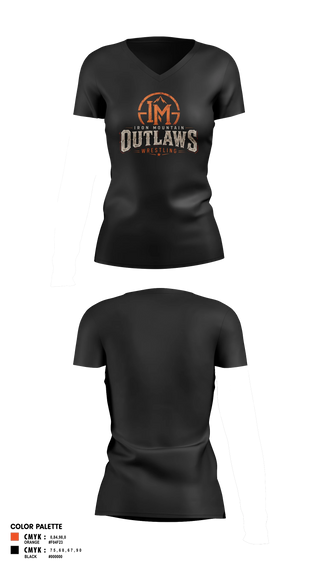 Womens Short Sleeve Vneck Shirt, Iron mountain outlaws, Wrestling, Teamtime, Team time, sublimation, custom sports apparel, team uniforms, spirit wear, spiritwear, sports uniforms, custom shirts, team store, custom team store, fundraiser sports, apparel fundraiser