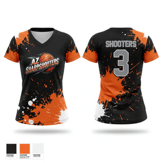 Womens Short Sleeve Vneck Shirt, AZ SHARPSHOOTERS, Men's Basketball, Teamtime, Team time, sublimation, custom sports apparel, team uniforms, spirit wear, spiritwear, sports uniforms, custom shirts, team store, custom team store, fundraiser sports, apparel fundraiser