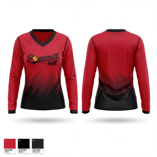 Womens Long Sleeve Vneck Shirt, Powermill-Hall, Softball, Teamtime, Team time, sublimation, custom sports apparel, team uniforms, spirit wear, spiritwear, sports uniforms, custom shirts, team store, custom team store, fundraiser sports, apparel fundraiser