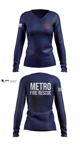 Womens Long Sleeve Vneck Shirt, Metro Fire Rescue, Fire Department, Teamtime, Team time, sublimation, custom sports apparel, team uniforms, spirit wear, spiritwear, sports uniforms, custom shirts, team store, custom team store, fundraiser sports, apparel fundraiser