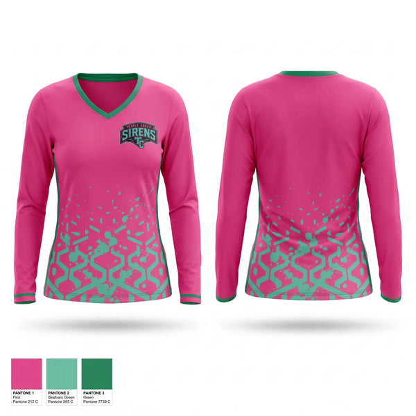Womens Long Sleeve Vneck Shirt, Triple Creek Sirens, Softball, Teamtime, Team time, sublimation, custom sports apparel, team uniforms, spirit wear, spiritwear, sports uniforms, custom shirts, team store, custom team store, fundraiser sports, apparel fundraiser